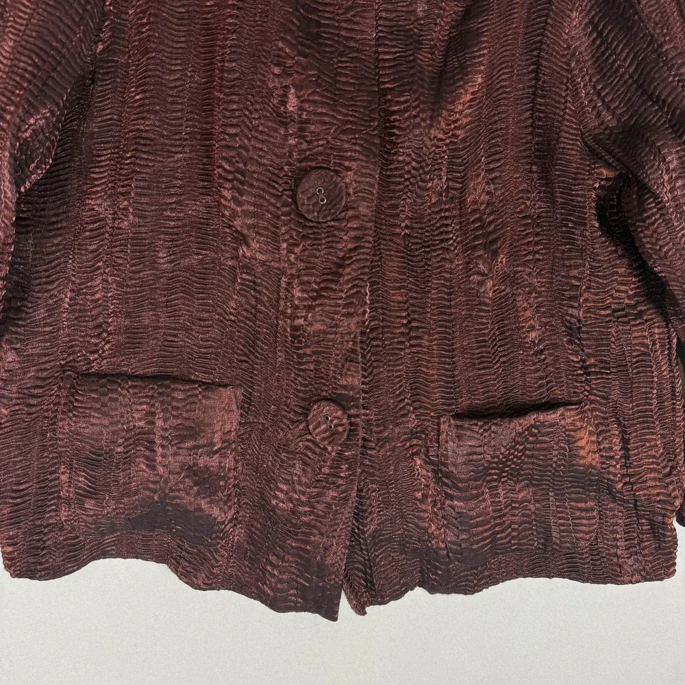 Ruby Rd Jacket Womens 12 Brown‎ Textured Button Front 3/4 Sleeve Lined Career